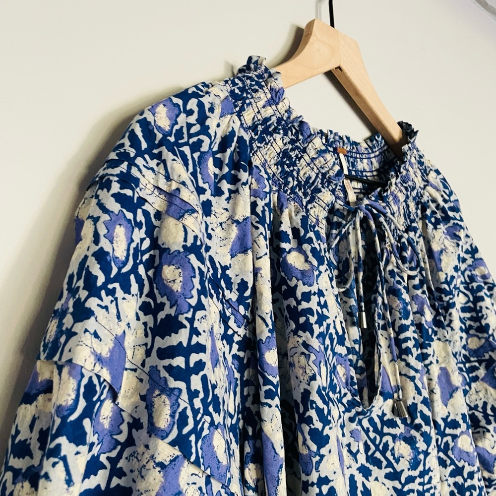 Free People Willow Printed Blouse in Blue Batik Combo - Picture 5 of 15